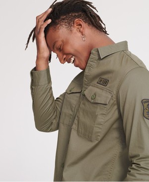 Superdry Core Military Patched Férfi Hosszú Ujjú Ing Zöld | RQLXB1039